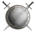 medieval round shield and crossed swords isolated 3d illustration Royalty Free Stock Photo