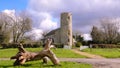 Medieval round tower village church. Royalty Free Stock Photo