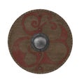 Medieval Round Viking Wooden Shield on white. 3D illustration