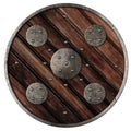 Medieval round wooden shield of viking isolated