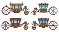 Medieval royal carriage icons set, retro coach Royalty Free Stock Photo