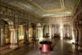 Royal City Palace Jaipur interior view of glass room with mirror and gold artwork at Rajasthan, India Royalty Free Stock Photo