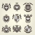 Medieval royal coat of arms and knight emblems - heraldics Royalty Free Stock Photo