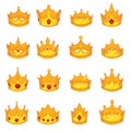 Medieval royal crown queen monarch king lord flat deisgn icons vector set isolated illustration