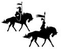 Medieval royal knight riding horse side view black vector silhouette