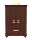 Medieval royal wooden wardrobe with crown on white background. 3d rendering