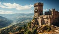 Medieval ruins atop majestic mountain, a historic adventure awaits generated by AI