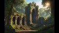 Medieval ruins, temple in ruins, forest, cinematic epic + octane rendering according to the rule of thirds