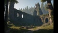 Medieval ruins, temple in ruins, forest, cinematic epic + octane rendering according to the rule of thirds