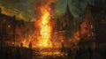 Medieval Scene: Condemnation by Fire in the Dark Ages Royalty Free Stock Photo