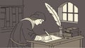 Medieval scholar writing at desk, historical scene, and classic study setting vector design Generative AI Royalty Free Stock Photo