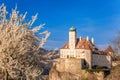 The medieval Schonbuhel castle, built on a rock over Danube river during spring time in Wachau valley, UNESCO cultural landscape,