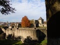 The medieval Seat Fortress of Suceava in autumn sunlight