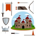 Medieval set of item. Old armor and knight weapons Royalty Free Stock Photo