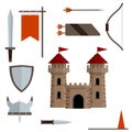 Medieval set of item. Old armor and knight weapons Royalty Free Stock Photo