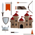 Medieval set of item. Old armor and knight weapons Royalty Free Stock Photo