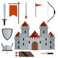 Medieval set of item. Historical subject. Old armor and knight weapon Royalty Free Stock Photo