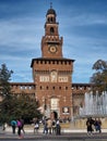 Medieval Sforzesco castle sightseeing exterior view Milan Italy