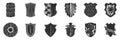 Medieval Shield Designs Silhouette Set. Historical Armor And Heraldry Elements Isolated Vector Illustration Collection Royalty Free Stock Photo