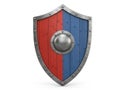 Medieval Shield, Red and Blue, Isolated on White, Protection Symbol Royalty Free Stock Photo