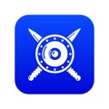 Medieval shield and swords icon blue vector Royalty Free Stock Photo