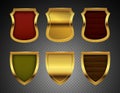 Medieval shields. Realistic vector metal shields with wooden boards isolated on transparent background Royalty Free Stock Photo