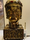 Medieval silver and wooden holy container in the shape of Saint Eustace`s head that once formed part of Basel Minster`s treasury.