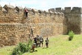 Medieval soldiers climbing ladder on The Battle of Budyne Royalty Free Stock Photo