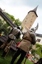 Medieval soldiers standing at castle Rostejn, Czech Republic