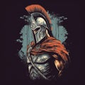 Spartan Warrior T-shirt Illustration In Dark Cyan And Light Crimson