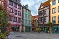 Medieval square with typical houses in old town of Rouen, Normandy, France