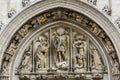 Medieval statues on historical facade of City Hall on Grand Place in Brussels, Belgium Royalty Free Stock Photo