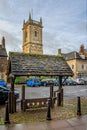 Medieval stocks in front of the Church in Woodstock, Oxfordshire, UK