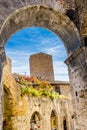 Medieval Stone Arch Tower Street San Gimignano Tuscany Italy