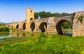 Medieval stone bridge over Ebro. Frias, Province of Burgos Royalty Free Stock Photo