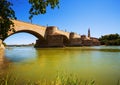 Medieval stone bridge over Ebro river in Zaragoza Royalty Free Stock Photo