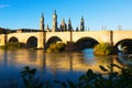 Medieval stone bridge in sunny morning. Zaragoza Royalty Free Stock Photo