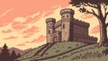 Medieval stone castle, fortress, historic castle, castle architecture, stronghold vector design Generative AI
