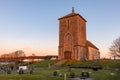 The medieval stone church at Avaldsnes, on the Island of Karmoy, Norway, vertical image of the front entrance and stairs Royalty Free Stock Photo