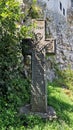 Medieval stone cross at Bran Castle, Romania.