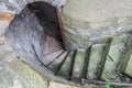 Medieval stone staircase with heavy cellar door in a historic building castle Zollernschloss, Germany Royalty Free Stock Photo