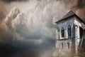 medieval stone tower on clouds sky background Royalty Free Stock Photo
