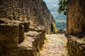 Medieval stone wall of castle of notorious Marquise de Sade in Lacoste, Provence, France. Ruins of old castle in Europe in hot Royalty Free Stock Photo