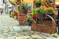 Medieval street cafe bar in Rovinj city center,Croatia,Europe Royalty Free Stock Photo