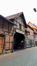 Medieval street with fachwerk houses like for movie decoration