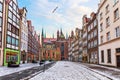 Medieval street of Gdansk near the St Mary`s Church, Poland, no people Royalty Free Stock Photo