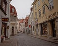 Medieval street with shops in dowtown Tallin, Estonia