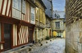 Medieval street with typical half-timbered houses. Royalty Free Stock Photo