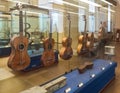 Medieval stringed musical instruments - guitars - exhibit at the museum of the Sforzesco Castle - Castello Sforzesco in Milan,