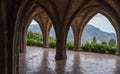 Medieval style Crypt with view of Amalfi Coast at the Gardens of Villa Cimbrone, Ravello on the Amalfi Coast in Southern Italy.